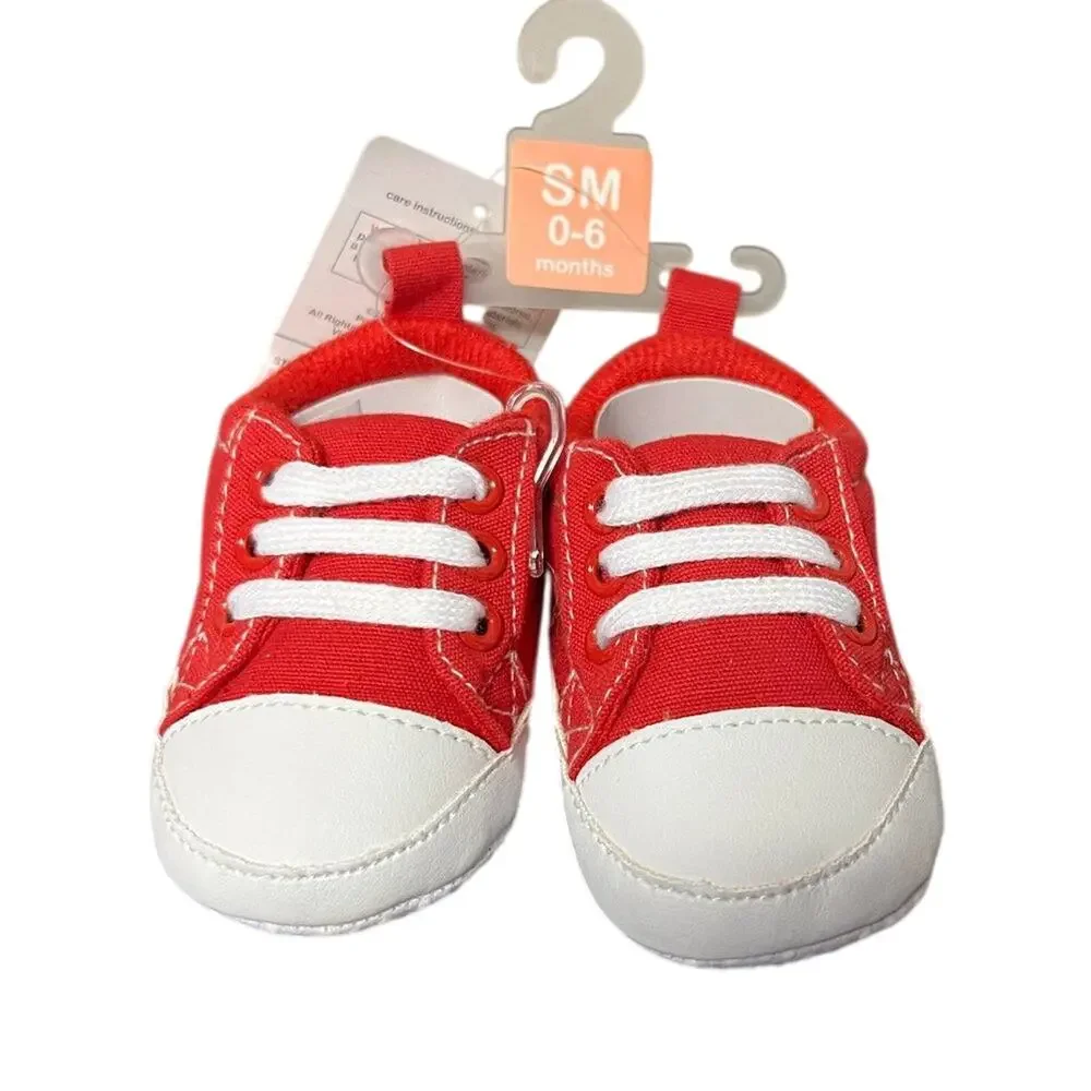 Luvable Friends Red & White Sneaker Baby Booties Size SM Small 0-6 Months New